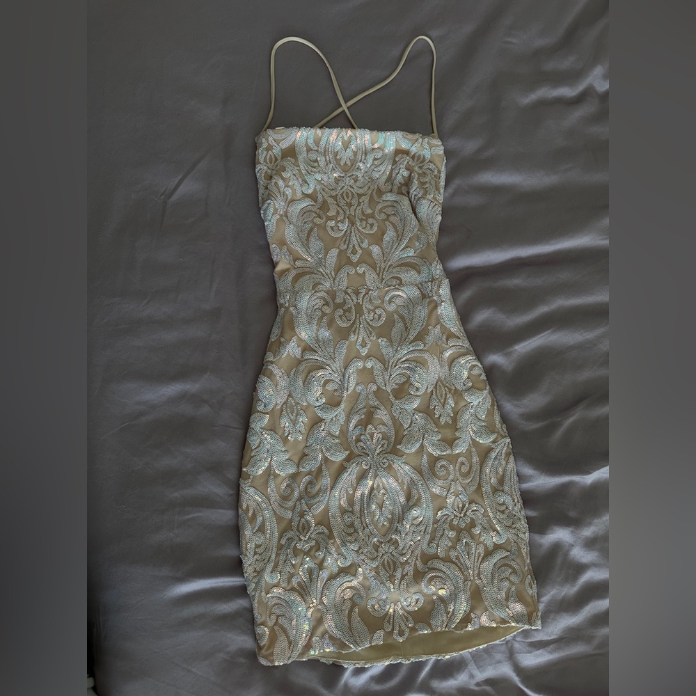 Windsor Sequin Short Homecoming Graduation Dress - Tan